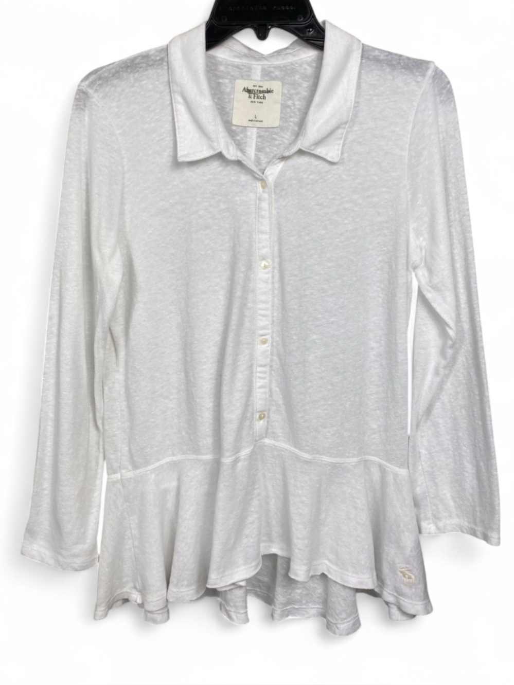Abercrombie & Fitch White Peplum Button-Down Shirt Large